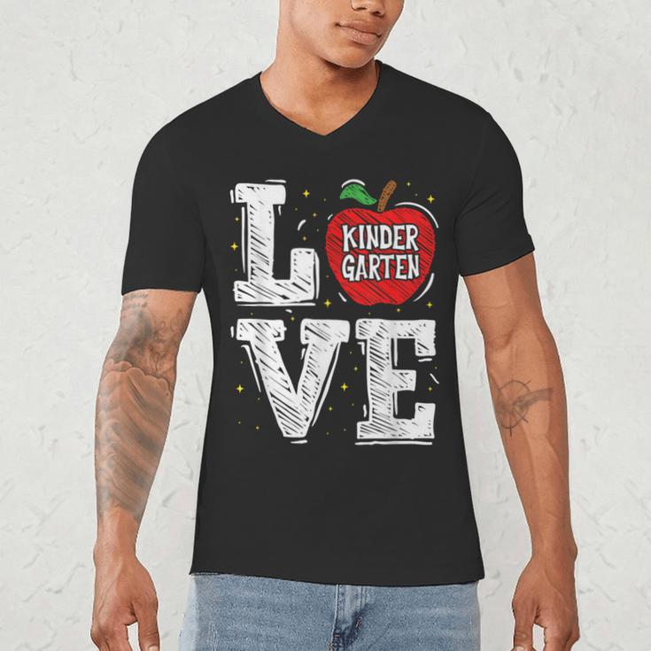 LOVE Kindergarten Teacher Student School Apple Men's V-Neck T-Shirt, novelty gifts, funny gifts