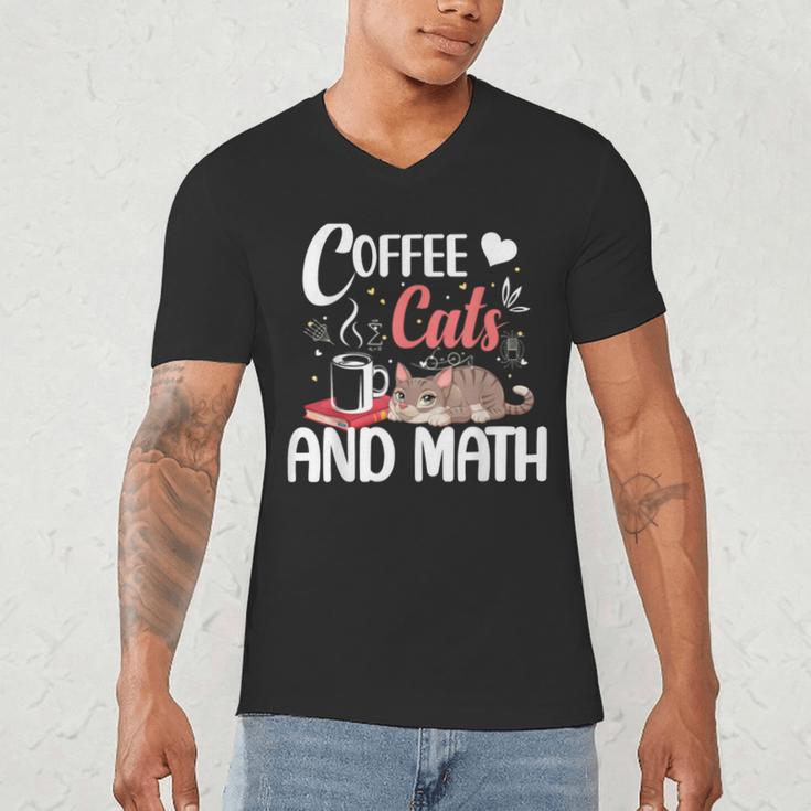 I Love Math Cats And Coffee Heart Mathematics Teacher Men's V-Neck T-Shirt, novelty gifts, funny gifts