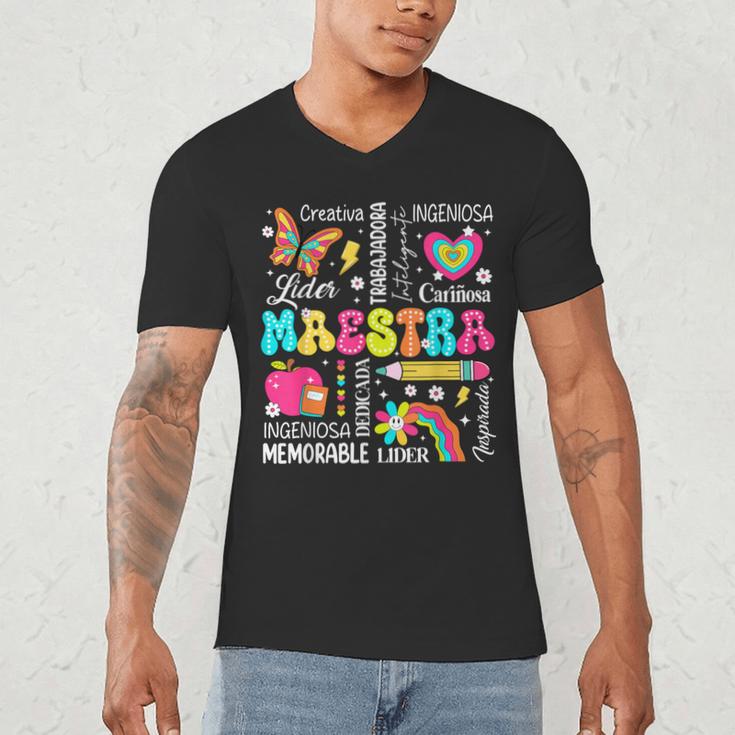 Maestra Spanish Teacher Back To School Maestra De Espanol Men's V-Neck T-Shirt, novelty gifts, funny gifts