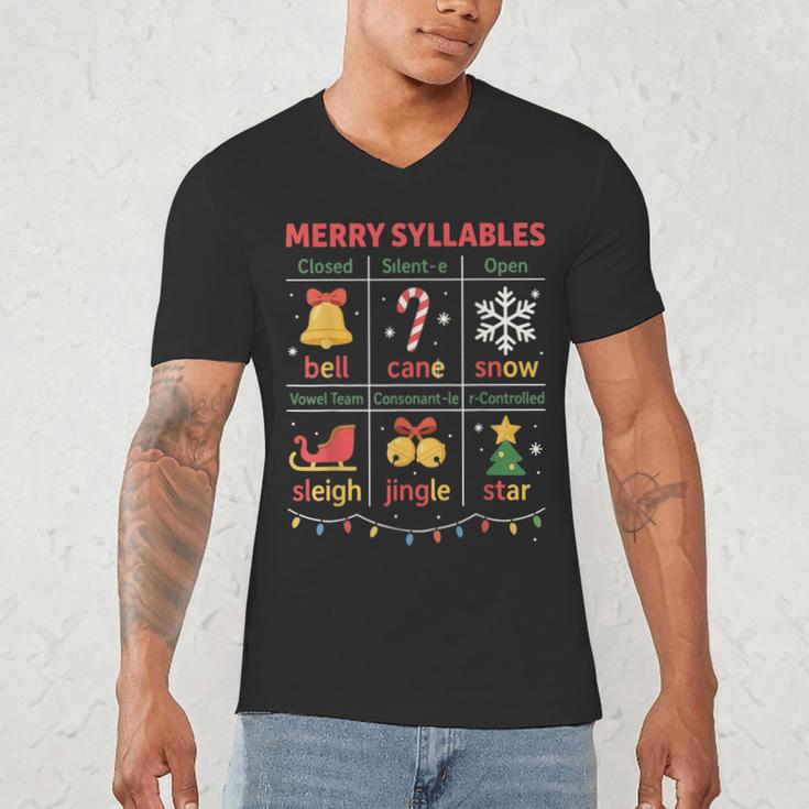 Merry Syllables Teacher Christmas Educational Kids Men's V-Neck T-Shirt, novelty gifts, funny gifts