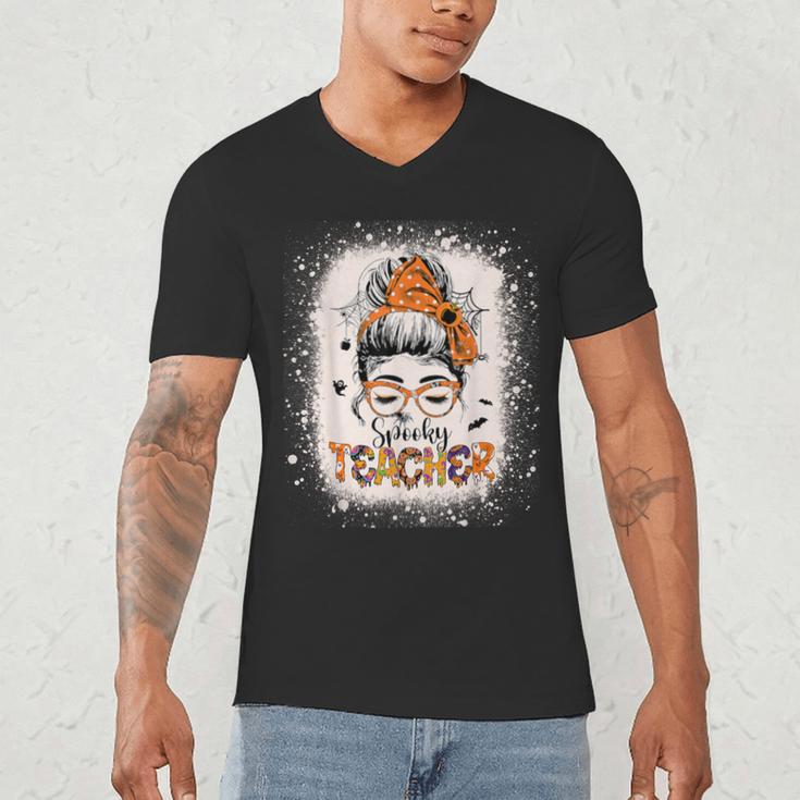 Messy Bun Spooky Teacher Bleached Halloween Teachers Men's V-Neck T-Shirt, novelty gifts, funny gifts Messy Bun Spooky Teacher Bleached Halloween Teachers Men's V-Neck T-Shirt, novelty gifts, funny gifts