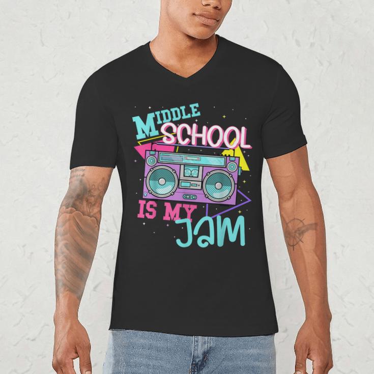 Middle School Is My Jam Cute Teacher Shirt 80's 90's Styl Men's V-Neck T-Shirt, novelty gifts, funny gifts Middle School Is My Jam Cute Teacher Shirt 80's 90's Styl Men's V-Neck T-Shirt, novelty gifts, funny gifts