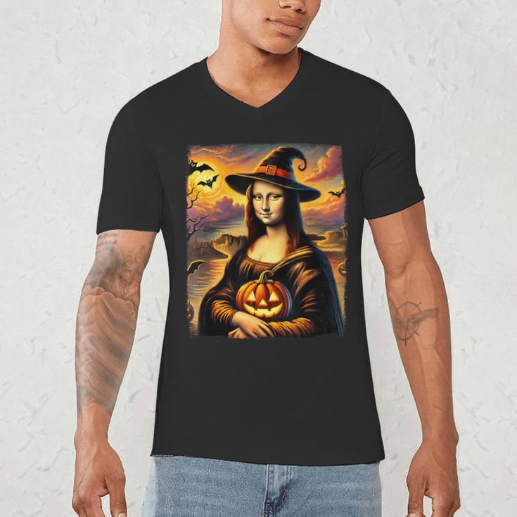 Mona Lisa Pumpkin Halloween Art Teacher Witchy Women Kids Men's V-Neck T-Shirt, novelty gifts, funny gifts