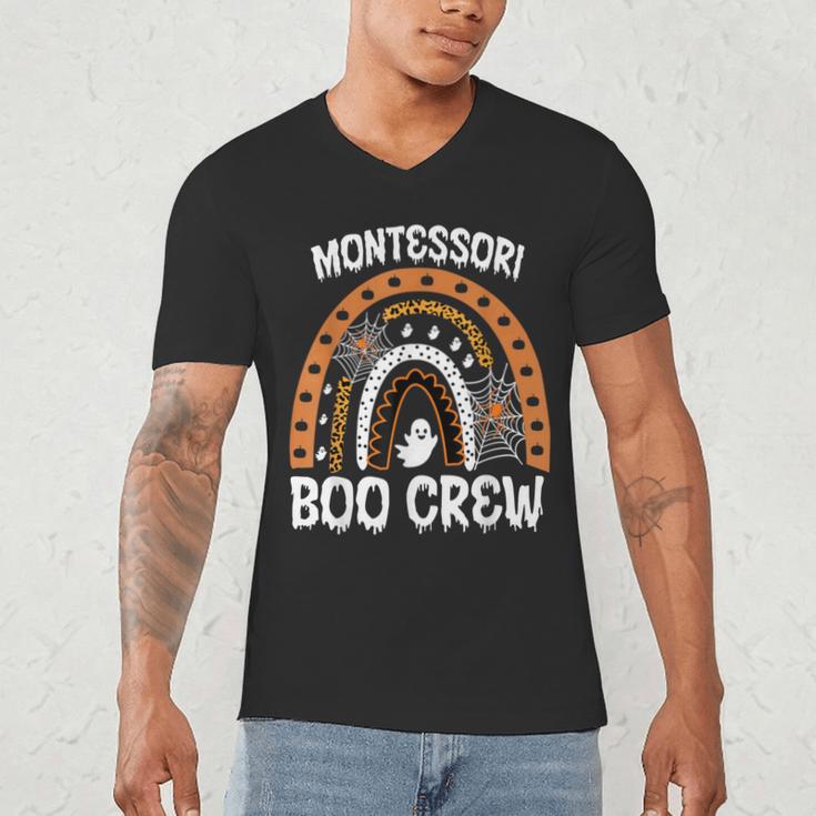 Montessori Teacher Halloween Boo Rainbow Leopard Halloween Men's V-Neck T-Shirt, novelty gifts, funny gifts