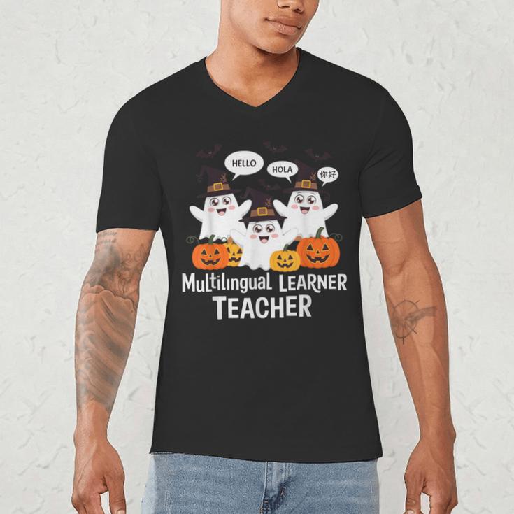 Multilingual Learner Teacher Spooky Halloween ESL Teacher Men's V-Neck T-Shirt, novelty gifts, funny gifts Multilingual Learner Teacher Spooky Halloween ESL Teacher Men's V-Neck T-Shirt, novelty gifts, funny gifts