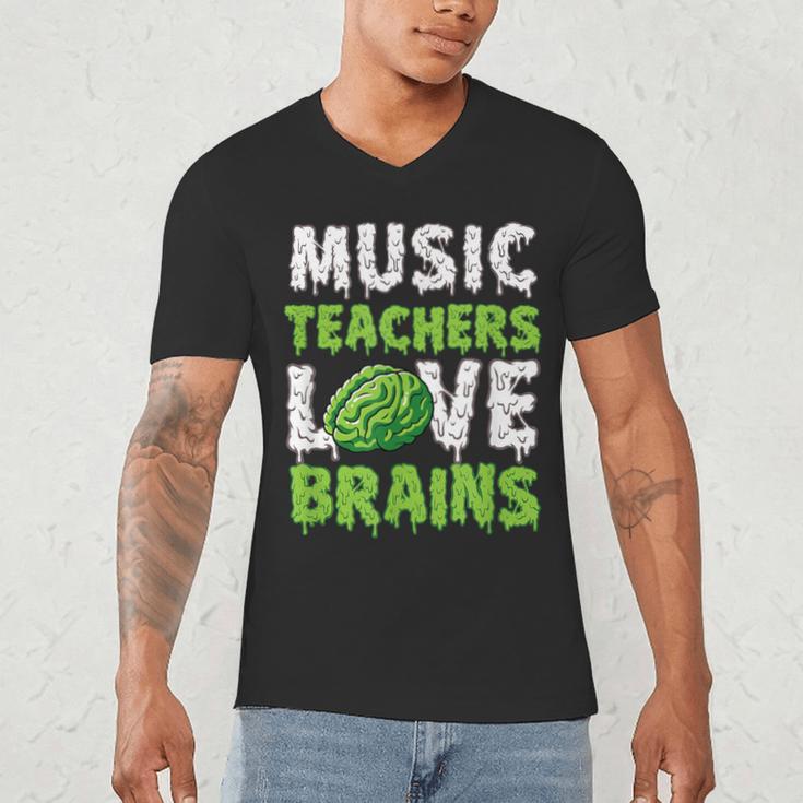 Music Teachers Love Brains Cute Teaching Halloween Men's V-Neck T-Shirt, novelty gifts, funny gifts