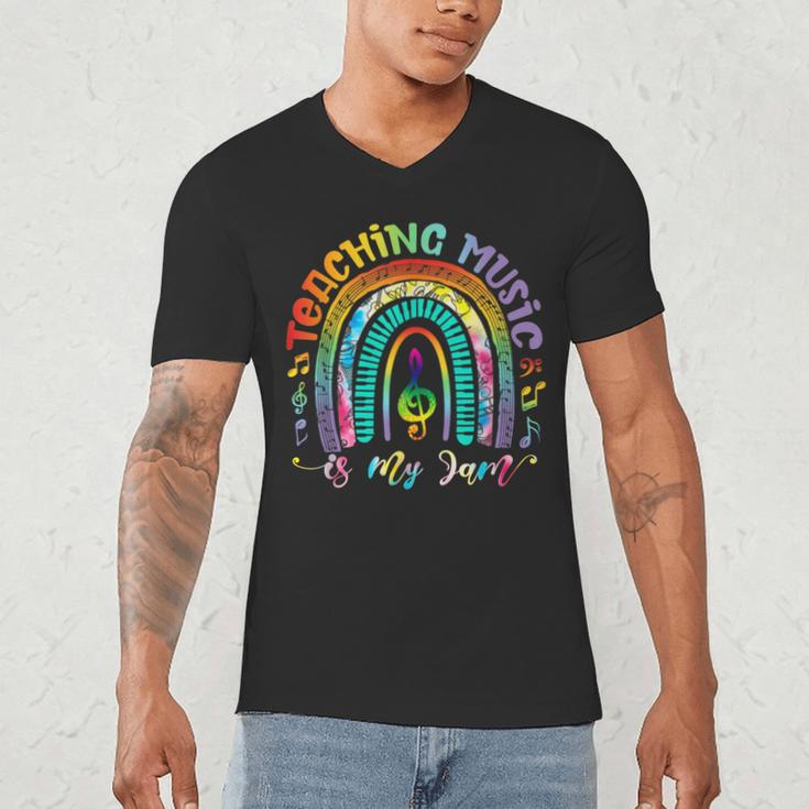 Musical Teacher Teaching Music Is My Jam Rainbow Tie Dye Men's V-Neck T-Shirt, novelty gifts, funny gifts