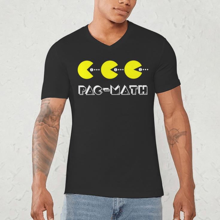 Nerdy Pac-Math Nom Retro Game Precalculus Math Teacher Men's V-Neck T-Shirt, novelty gifts, funny gifts