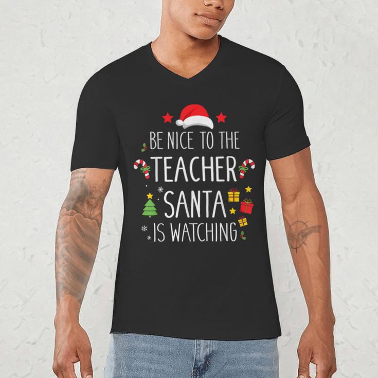 Be Nice Teacher Santa Watching Xmas School Students For Men Women Men's V-Neck T-Shirt, novelty gifts, funny gifts Be Nice Teacher Santa Watching Xmas School Students For Men Women Men's V-Neck T-Shirt, novelty gifts, funny gifts