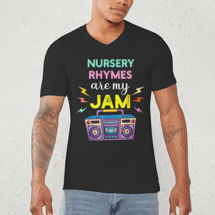 Nursery Rhymes Are My Jam 80s Retro Teachers & Students Kids Men's V-Neck T-Shirt, novelty gifts, funny gifts