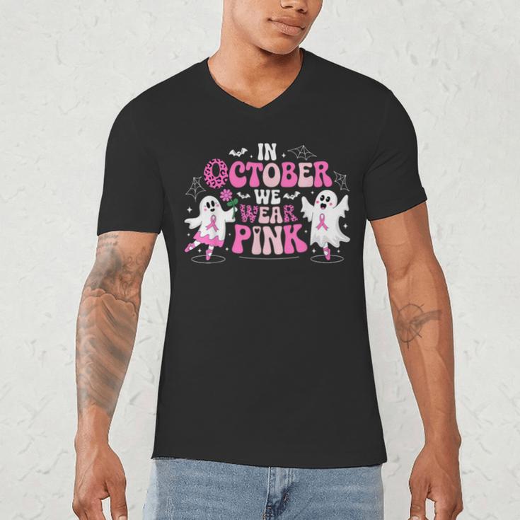 In October We Wear Pink Ballet Ghost Teacher Breast Cancer Men's V-Neck T-Shirt, novelty gifts, funny gifts In October We Wear Pink Ballet Ghost Teacher Breast Cancer Men's V-Neck T-Shirt, novelty gifts, funny gifts