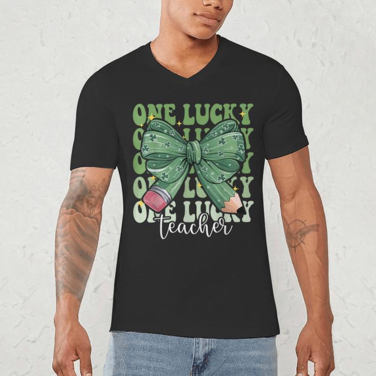 One Lucky Teacher Coquette Bow St Patricks Day Teacher Men's V-Neck T-Shirt, novelty gifts, funny gifts One Lucky Teacher Coquette Bow St Patricks Day Teacher Men's V-Neck T-Shirt, novelty gifts, funny gifts