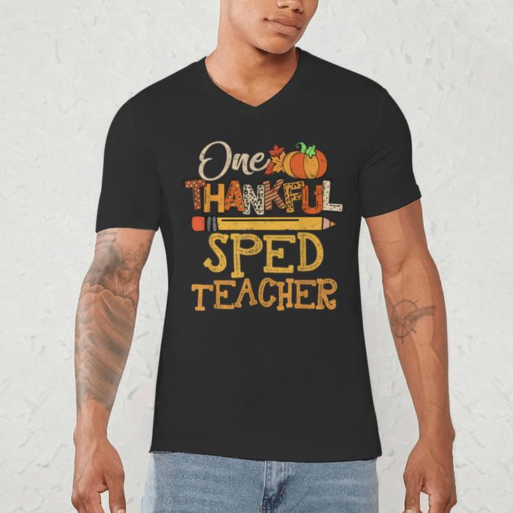 One Thankful Sped Teacher Cute Thanksgiving Women Men's V-Neck T-Shirt, novelty gifts, funny gifts