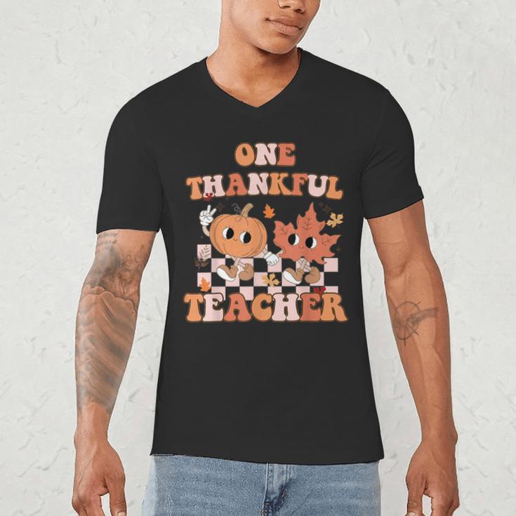 One Thankful Teacher Fall Leaves Thanksgiving Retro Men's V-Neck T-Shirt, novelty gifts, funny gifts One Thankful Teacher Fall Leaves Thanksgiving Retro Men's V-Neck T-Shirt, novelty gifts, funny gifts