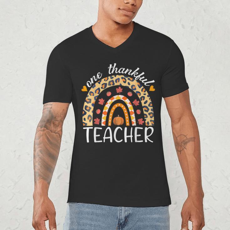 One Thankful Teacher Thanksgiving Rainbow Leopard Fall Men's V-Neck T-Shirt, novelty gifts, funny gifts One Thankful Teacher Thanksgiving Rainbow Leopard Fall Men's V-Neck T-Shirt, novelty gifts, funny gifts