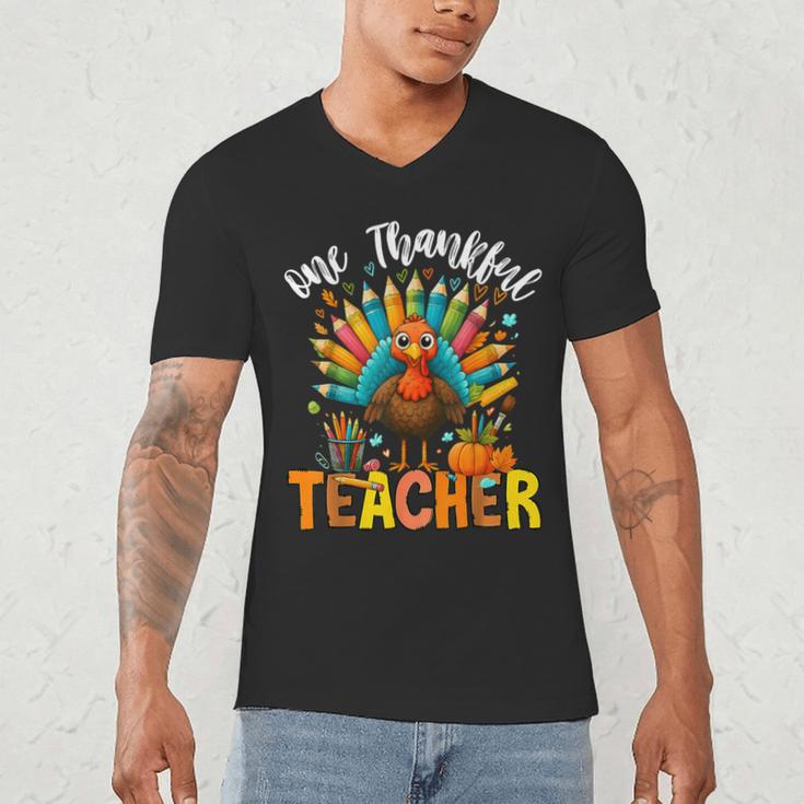 One Thankful Teacher Thanksgiving Turkey Cute Crayon Pencil Men's V-Neck T-Shirt, novelty gifts, funny gifts One Thankful Teacher Thanksgiving Turkey Cute Crayon Pencil Men's V-Neck T-Shirt, novelty gifts, funny gifts