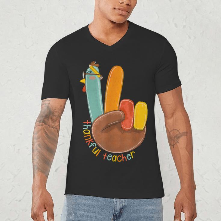 One Thankful Teacher Thanksgiving Turkey Peace Hand Sign Men's V-Neck T-Shirt, novelty gifts, funny gifts One Thankful Teacher Thanksgiving Turkey Peace Hand Sign Men's V-Neck T-Shirt, novelty gifts, funny gifts