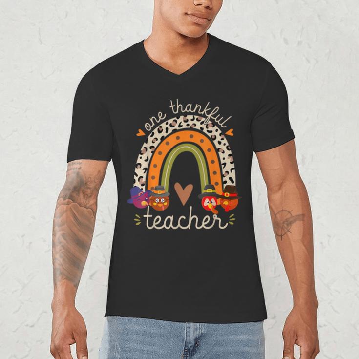 One Thankful Teacher Thanksgiving Turkey Rainbow Fall Men's V-Neck T-Shirt, novelty gifts, funny gifts One Thankful Teacher Thanksgiving Turkey Rainbow Fall Men's V-Neck T-Shirt, novelty gifts, funny gifts