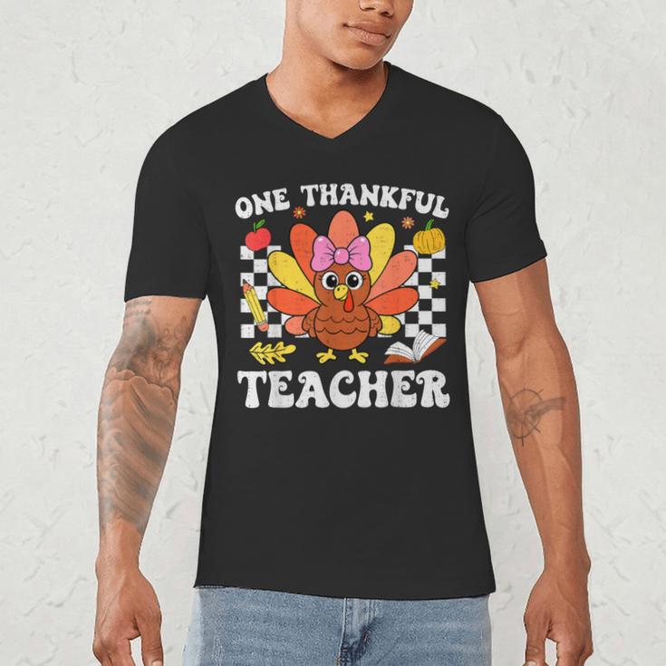One Thankful Teacher Turkey Thanksgiving Teaching Men's V-Neck T-Shirt, novelty gifts, funny gifts