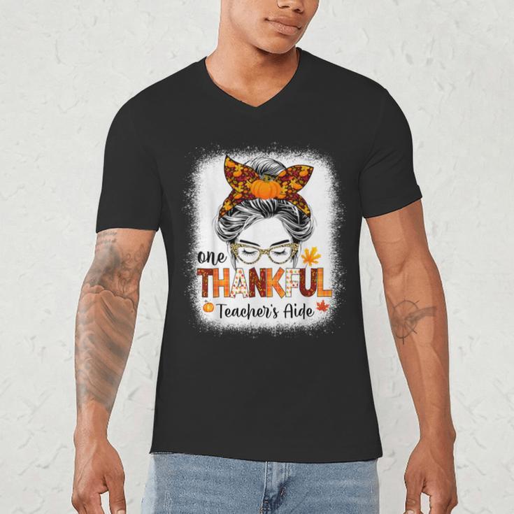 One Thankful Teacher's Aide Messy Bun Thanksgiving Fall Men's V-Neck T-Shirt, novelty gifts, funny gifts One Thankful Teacher's Aide Messy Bun Thanksgiving Fall Men's V-Neck T-Shirt, novelty gifts, funny gifts