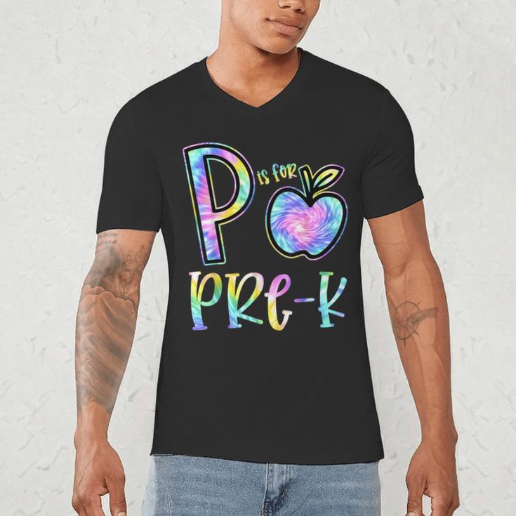 P Is For Pre-K Preschool Teacher Tie Dye Back To School Men's V-Neck T-Shirt, novelty gifts, funny gifts