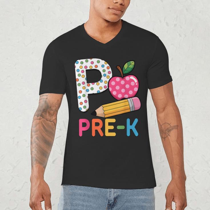 P Is For Pre K Teacher Student Pencil Apple Back To School Men's V-Neck T-Shirt, novelty gifts, funny gifts P Is For Pre K Teacher Student Pencil Apple Back To School Men's V-Neck T-Shirt, novelty gifts, funny gifts