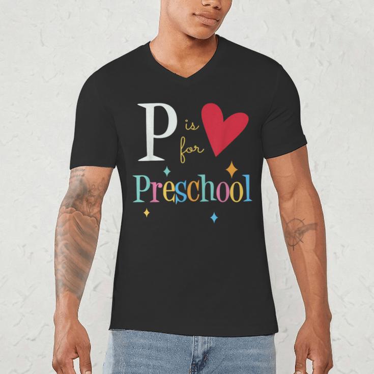 P Is For Preschool Teacher Student Back To School Men's V-Neck T-Shirt, novelty gifts, funny gifts