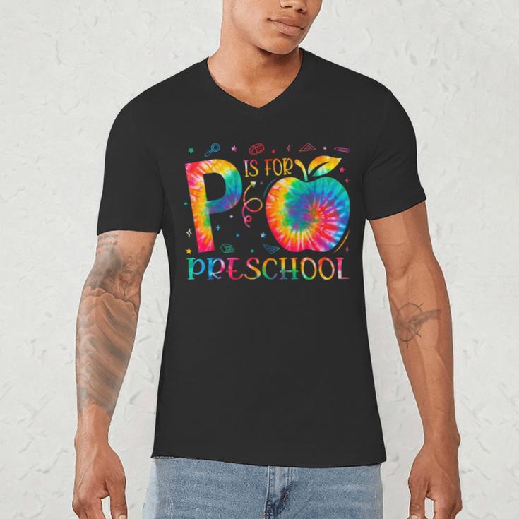 P Is For Preschool Tie Dye Back To School Teacher Men Women Girls Kids Men's V-Neck T-Shirt, novelty gifts, funny gifts