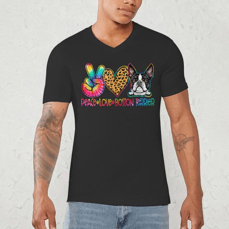 Peace Love Boston Terrier Tie Dye Dog Lover For Men Women Girls Kids Men's V-Neck T-Shirt, novelty gifts, funny gifts