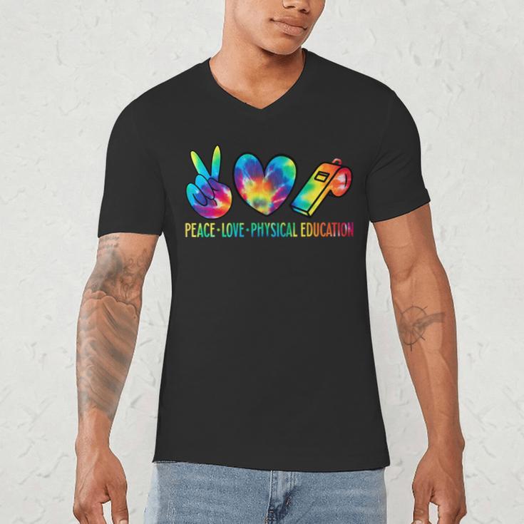 Peace Love Physical Education Tie Dye Sports PE Teacher Men's V-Neck T-Shirt, novelty gifts, funny gifts