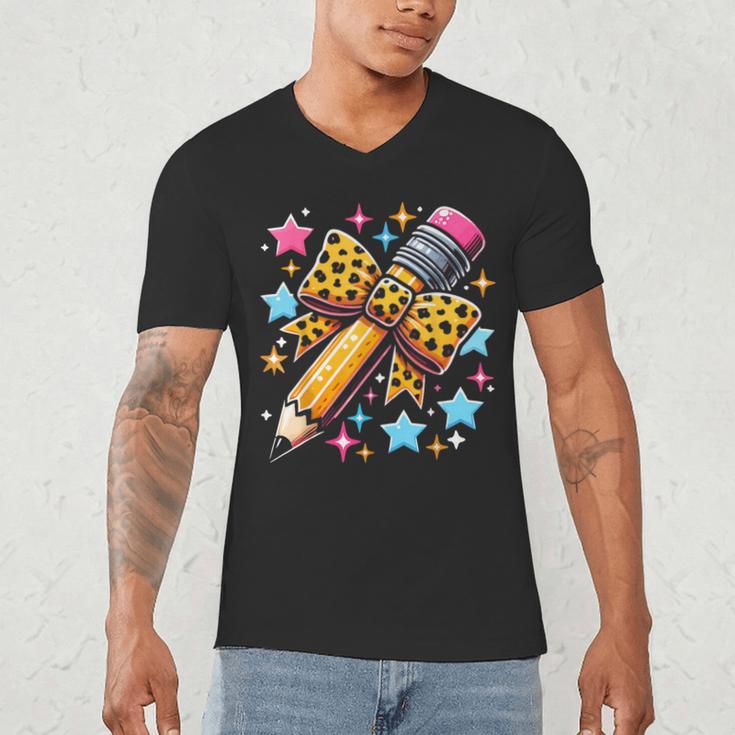Pencil Leopard Coquette Bow Teacher Life Back To School Men's V-Neck T-Shirt, novelty gifts, funny gifts Pencil Leopard Coquette Bow Teacher Life Back To School Men's V-Neck T-Shirt, novelty gifts, funny gifts