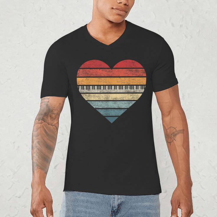 Pianist Retro Sunset Piano Keyboard Player Teacher Men's V-Neck T-Shirt, novelty gifts, funny gifts
