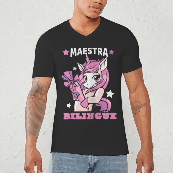 Pink Unicorn Spanish Teacher Regalos Para Bilingue Teacher Men's V-Neck T-Shirt, novelty gifts, funny gifts