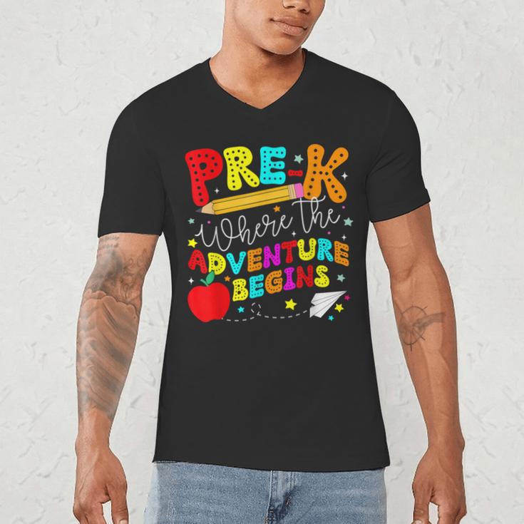Pre-k Where The Adventure Begins First Day Of Prek Teacher Men's V-Neck T-Shirt, novelty gifts, funny gifts