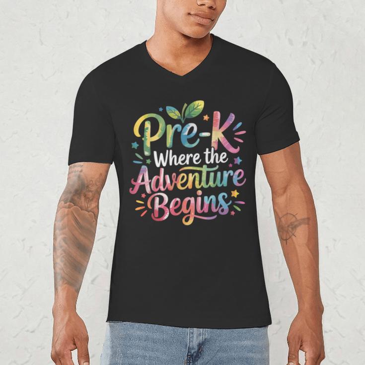 Pre-K Where The Adventure Begins Preschool Teachers Students Men's V-Neck T-Shirt, novelty gifts, funny gifts Pre-K Where The Adventure Begins Preschool Teachers Students Men's V-Neck T-Shirt, novelty gifts, funny gifts