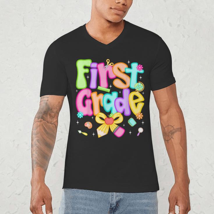 Preppy First Grade Back To School 1st Grade Teacher Girl Kid Men's V-Neck T-Shirt, novelty gifts, funny gifts