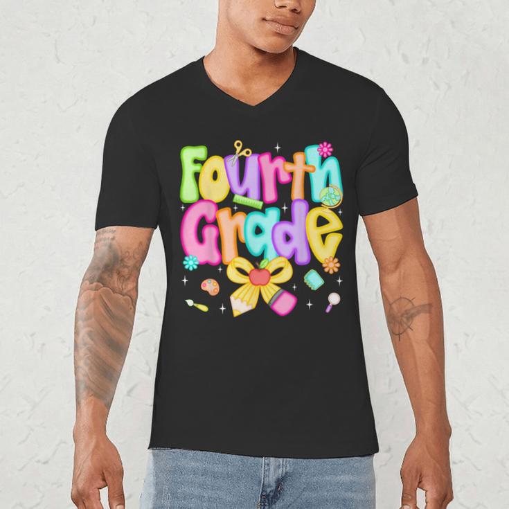 Preppy Fourth Grade Back To School 4th Grade Teacher Girls Men's V-Neck T-Shirt, novelty gifts, funny gifts