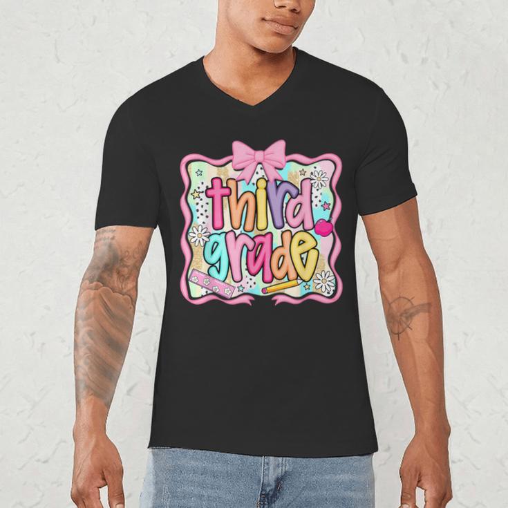 Preppy Third Grade Back To School Teacher Girl Kid Men's V-Neck T-Shirt, novelty gifts, funny gifts