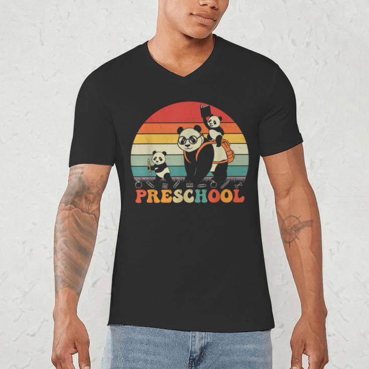 Preschool Panda Back To School Teacher Student Men's V-Neck T-Shirt, novelty gifts, funny gifts