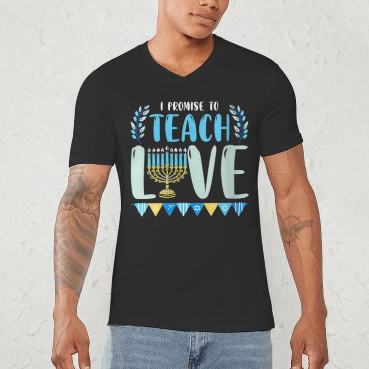 I Promise To Teach Love Hanukkah Chanukah Jewish Teacher Men's V-Neck T-Shirt, novelty gifts, funny gifts