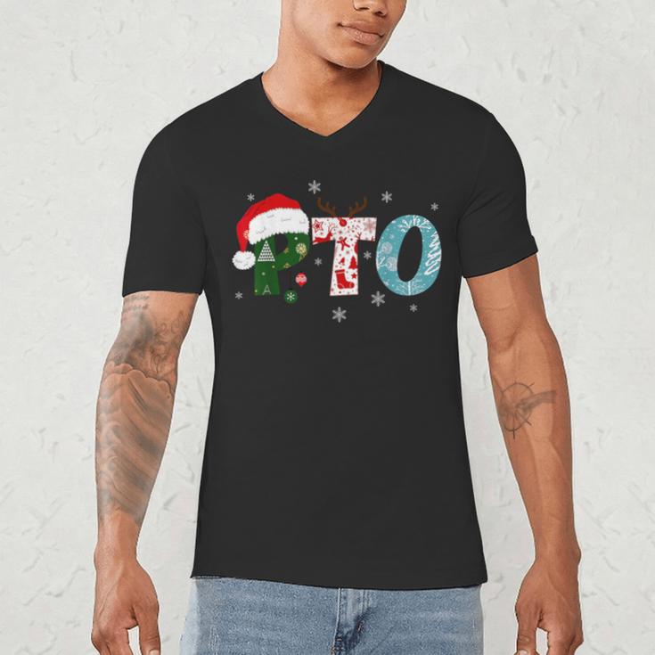 PTO Santa Hat Reindeer Parent Teacher Organization Christmas Men's V-Neck T-Shirt, novelty gifts, funny gifts
