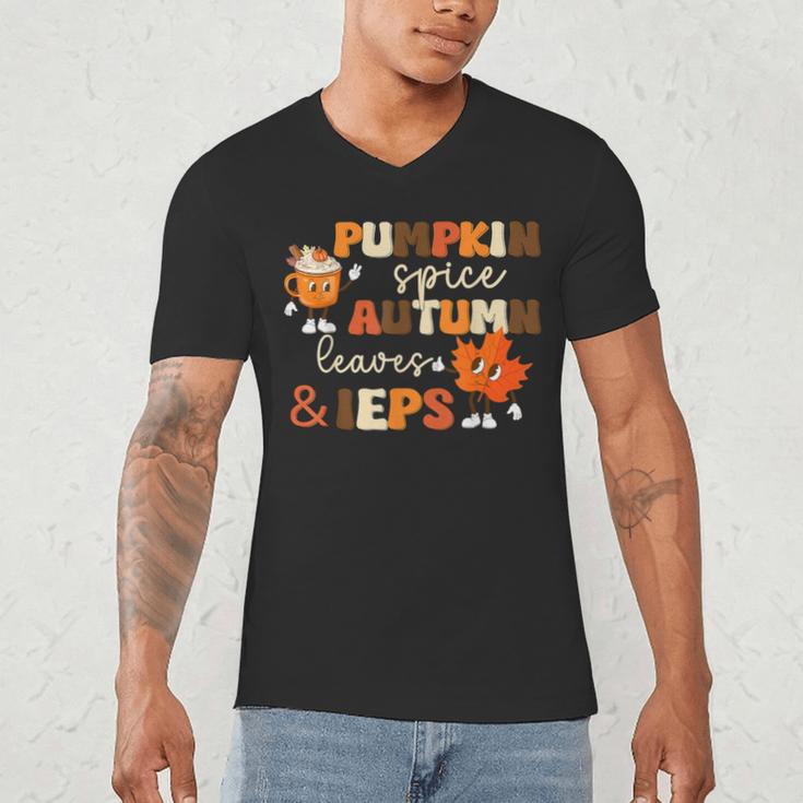 Pumpkin Spice Autumn Leaves IEPS Sped Teacher Fall Men's V-Neck T-Shirt, novelty gifts, funny gifts