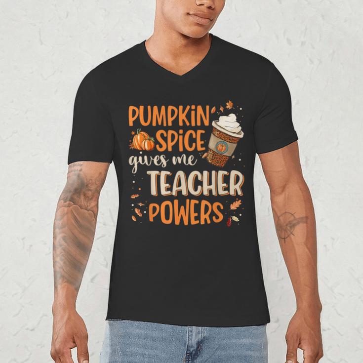 Pumpkin Spice Gives Me Teacher Powers Fall Thanksgiving Men Women Men's V-Neck T-Shirt, novelty gifts, funny gifts