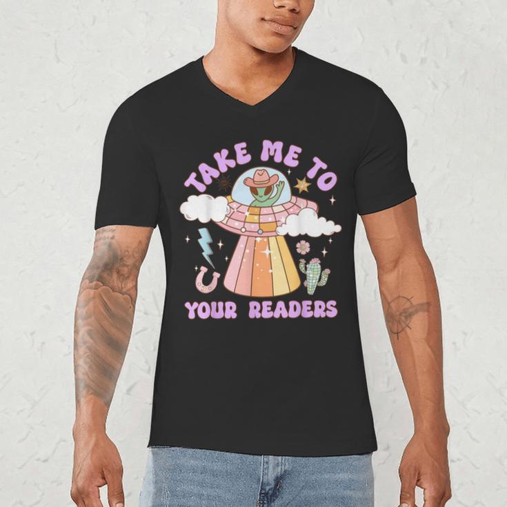 Take Me To Your Readers Alien Teacher Halloween Literacy Men's V-Neck T-Shirt, novelty gifts, funny gifts