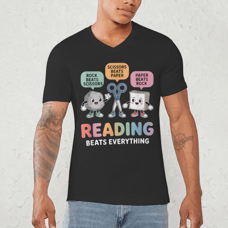 Reading Beats Everything Teacher Rock Paper Scissors Men's V-Neck T-Shirt, novelty gifts, funny gifts Reading Beats Everything Teacher Rock Paper Scissors Men's V-Neck T-Shirt, novelty gifts, funny gifts