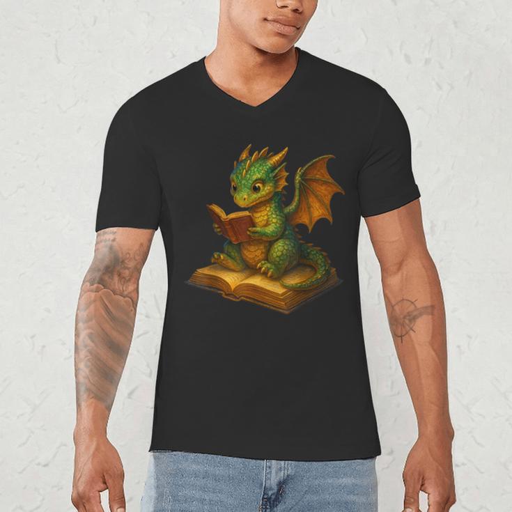 Reading Dragon Shirt For Bookish Teacher Librarian Bookworm Men's V-Neck T-Shirt, novelty gifts, funny gifts Reading Dragon Shirt For Bookish Teacher Librarian Bookworm Men's V-Neck T-Shirt, novelty gifts, funny gifts