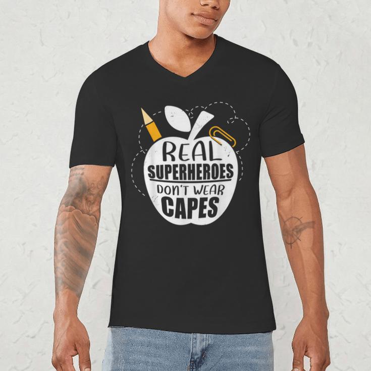 Real Superheroes Wear No Capes Teacher Design Teach Men's V-Neck T-Shirt, novelty gifts, funny gifts