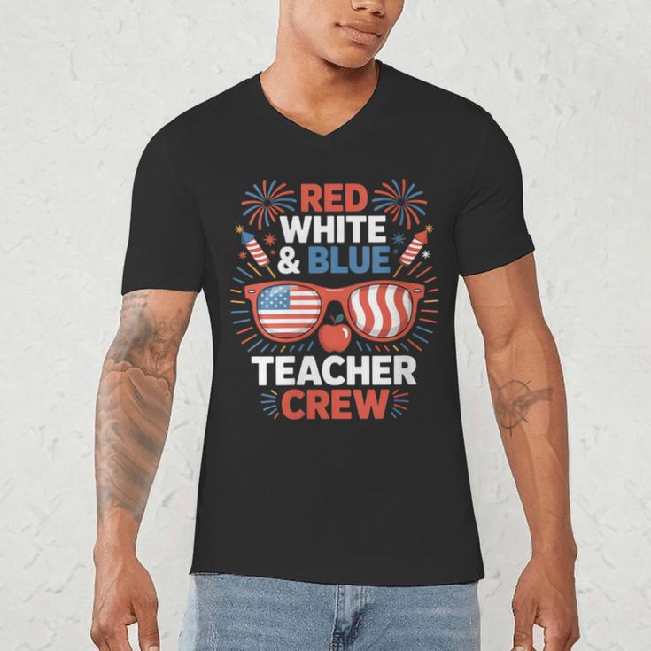 Red & Blue Teacher Crew Shirt 4th Of July Sunglasses Men's V-Neck T-Shirt, novelty gifts, funny gifts Red & Blue Teacher Crew Shirt 4th Of July Sunglasses Men's V-Neck T-Shirt, novelty gifts, funny gifts