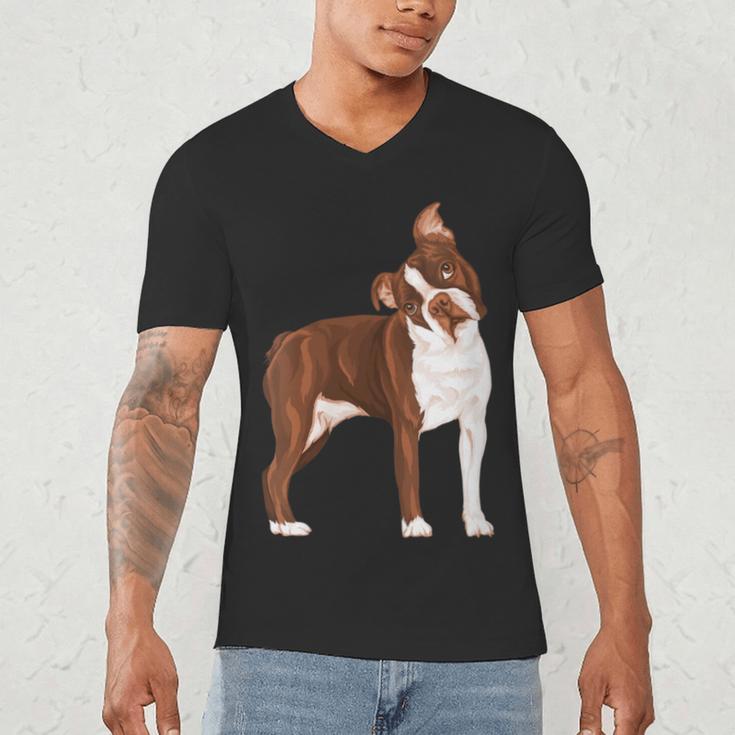 Red Boston Terrier Dog Men's V-Neck T-Shirt, novelty gifts, funny gifts