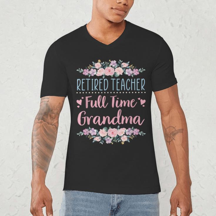 Retired Teacher Full Time Grandma Teaching Retirement Men's V-Neck T-Shirt, novelty gifts, funny gifts